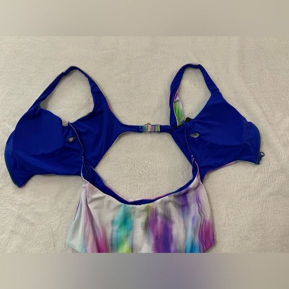 Bebe One Piece Swim Monokini Bathing Suit Zip Rhinestones Crystals Tie Dye S - Picture 4 of 8